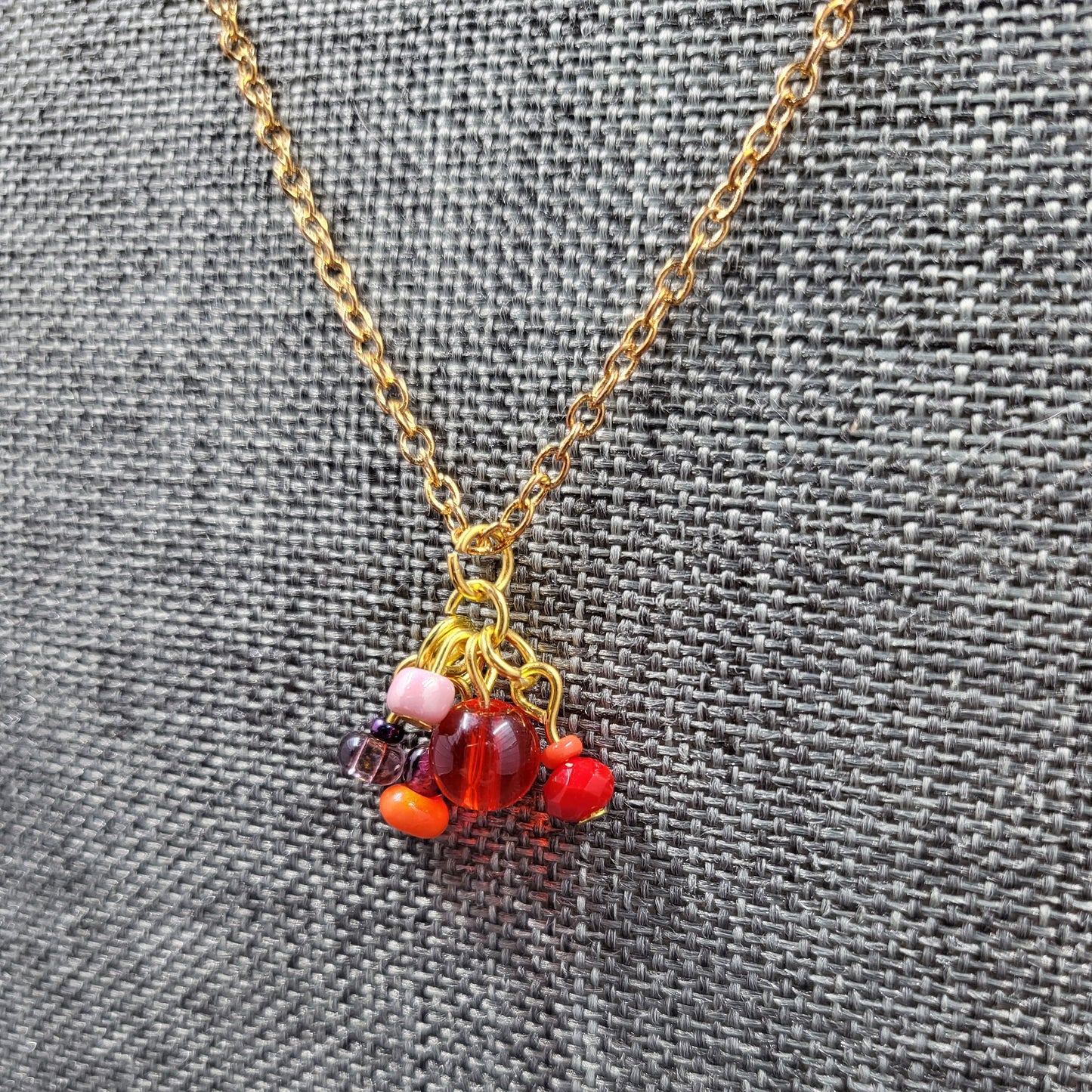 Red Bead Cluster Pendant Gold Chain Bracelet - Unique Jewelry