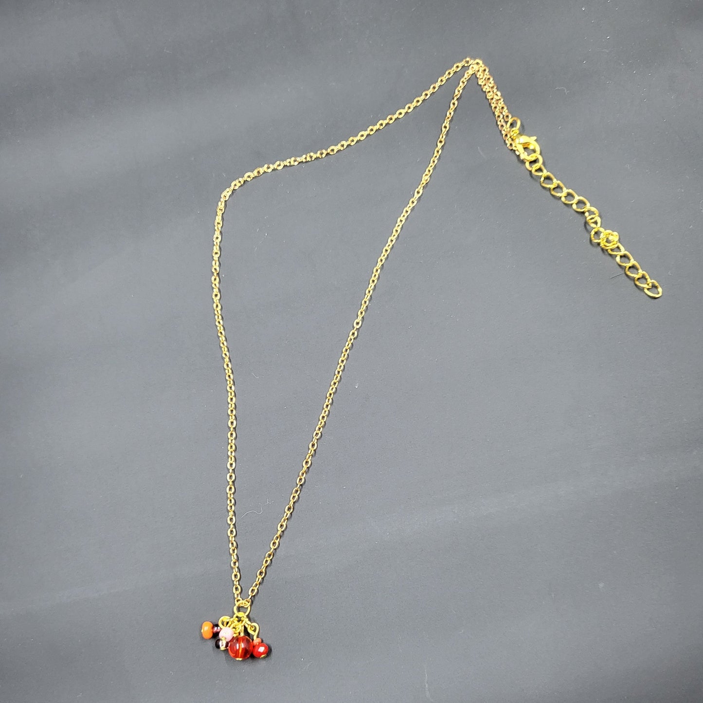 Red Bead Cluster Pendant Gold Chain Bracelet - Unique Jewelry
