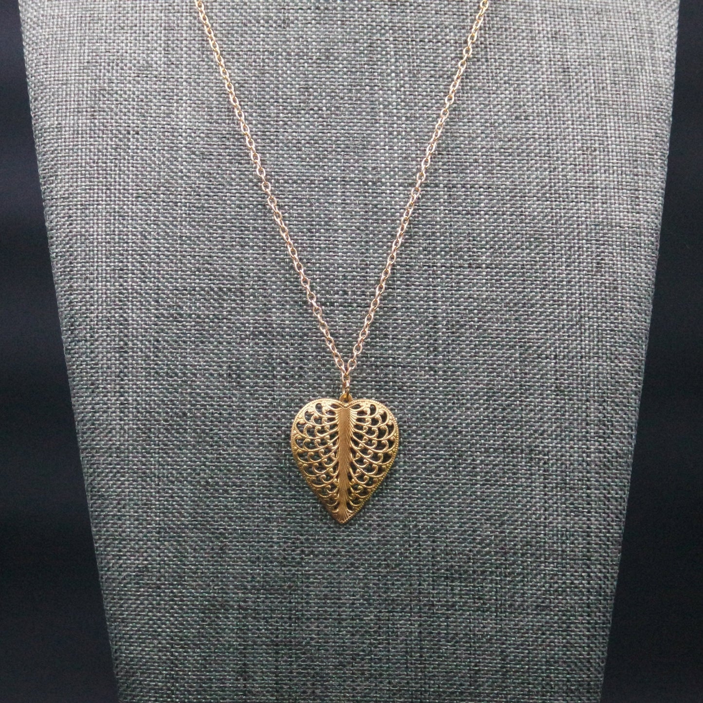 Filigree Valentine Brass Love Heart Pendant Simple Gold Chain Necklace Handmade