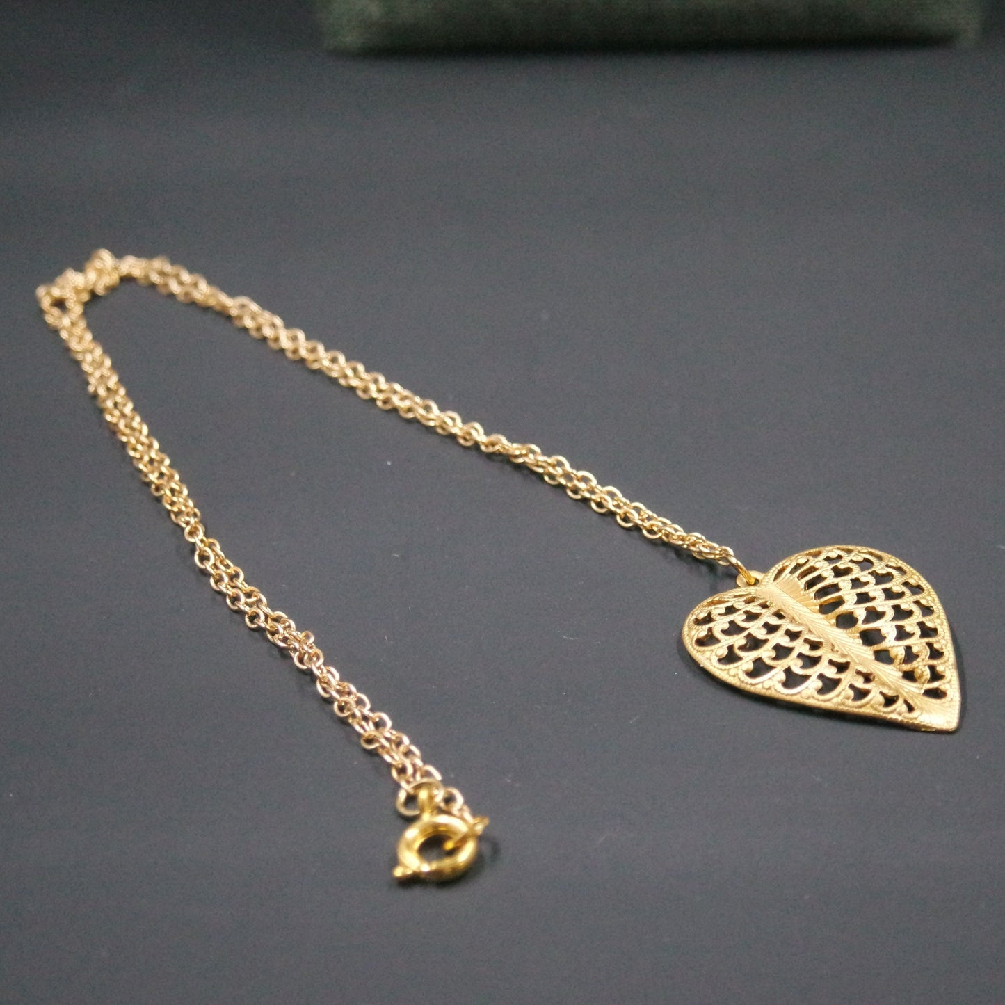 Filigree Valentine Brass Love Heart Pendant Simple Gold Chain Necklace Handmade