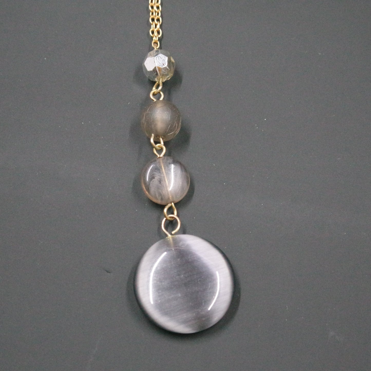 Purple Grey Sparkle Bead Dangle Pendant Delicate Gold Oval Chain Necklace