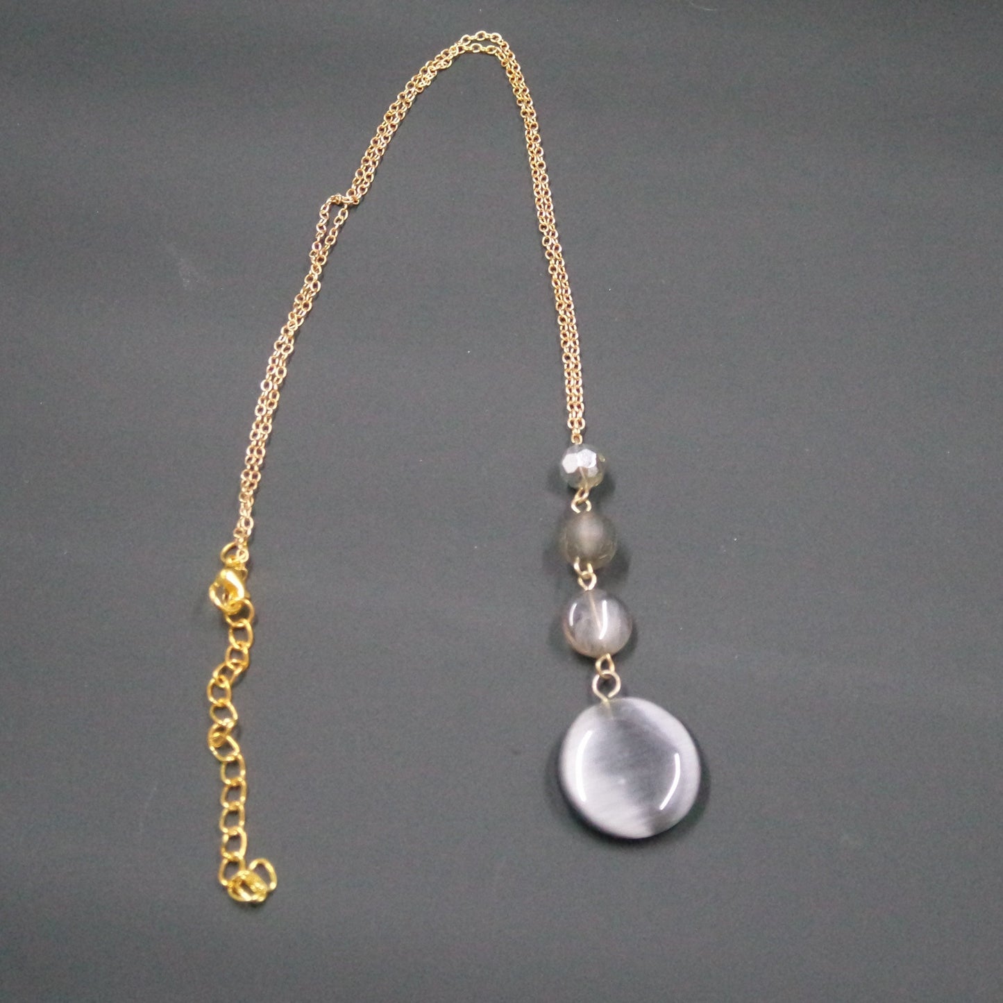 Purple Grey Sparkle Bead Dangle Pendant Delicate Gold Oval Chain Necklace