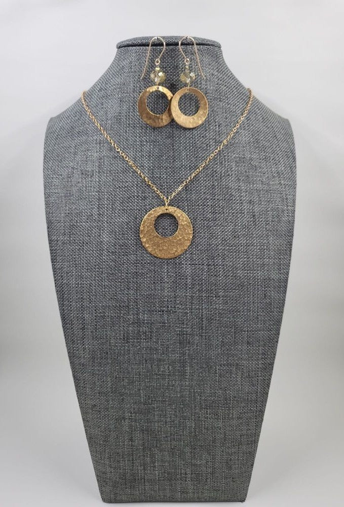 Brass Gold Circle Bead Earrings and Necklace Set