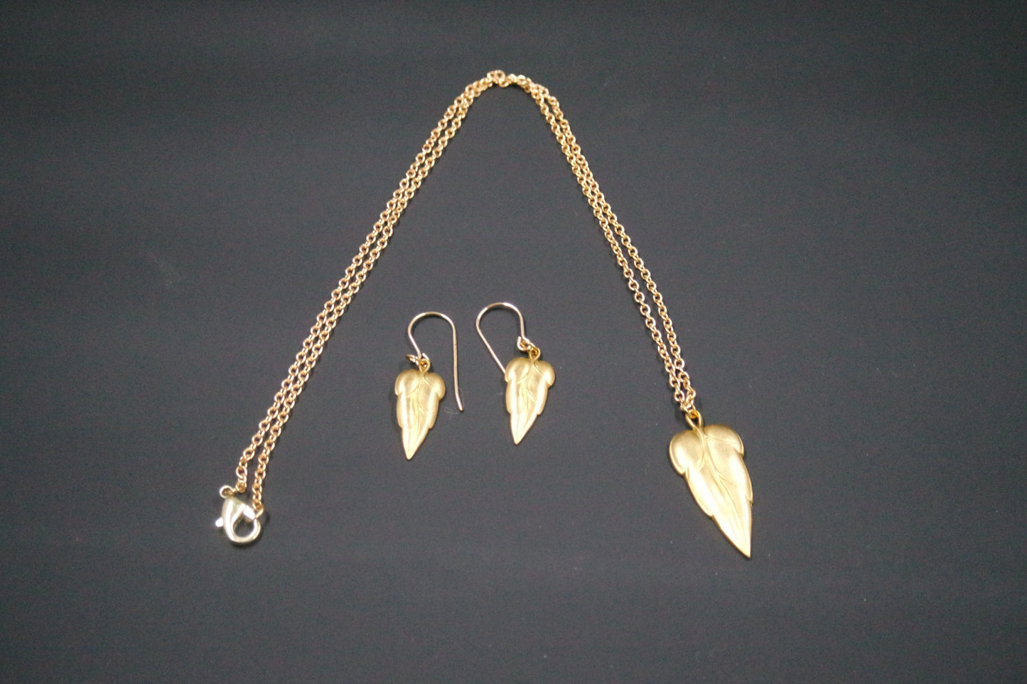 Brass Gold Nature Leaf Earrings and Necklace Set