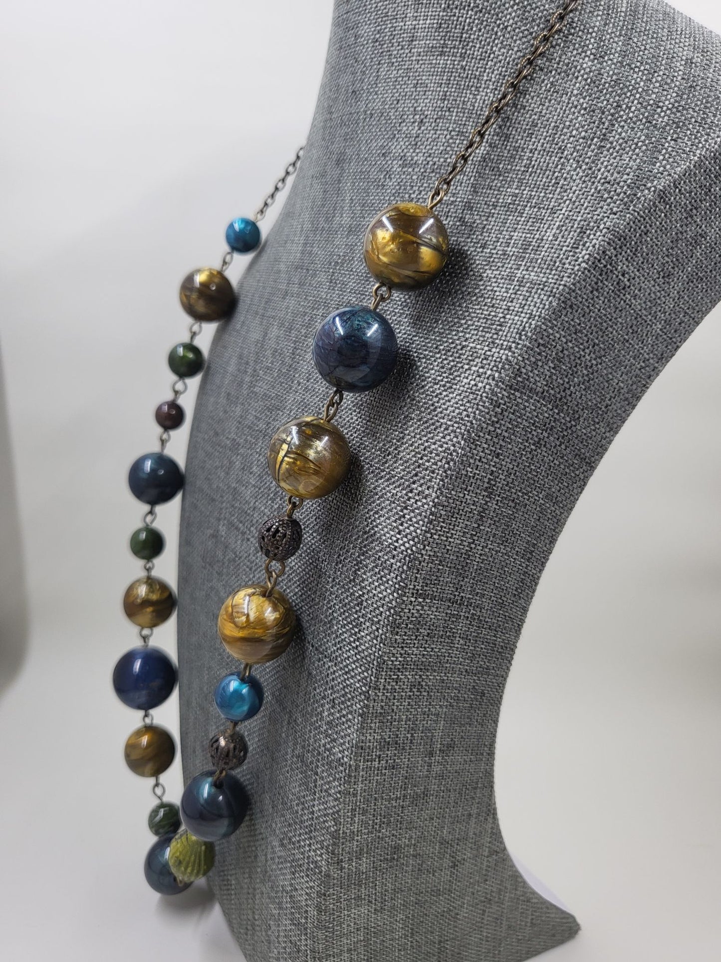 Blue Gold Green Brass Beaded Necklace