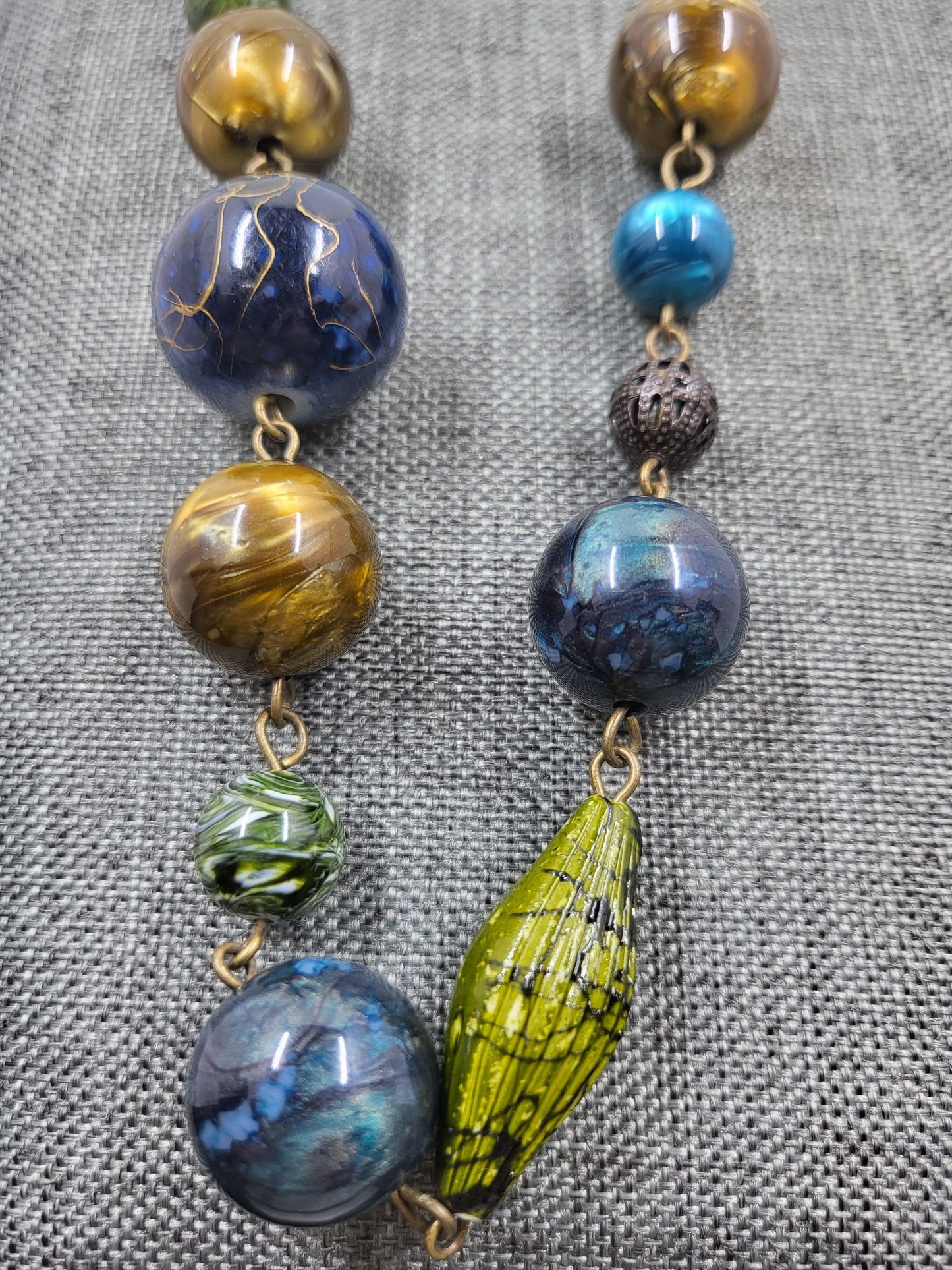 Blue Gold Green Brass Beaded Necklace