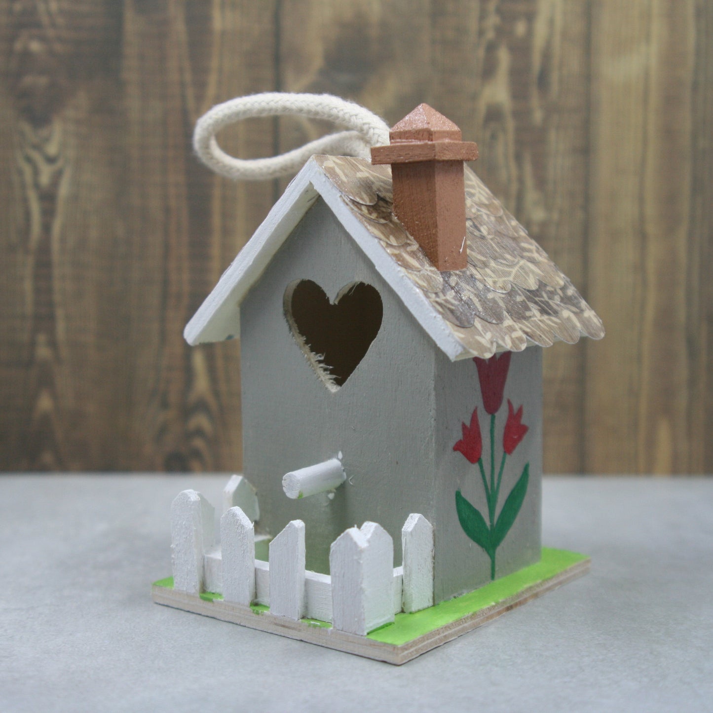 Tiny Miniature Hand-Painted Birdhouse Tulip Daisy - Set of 2