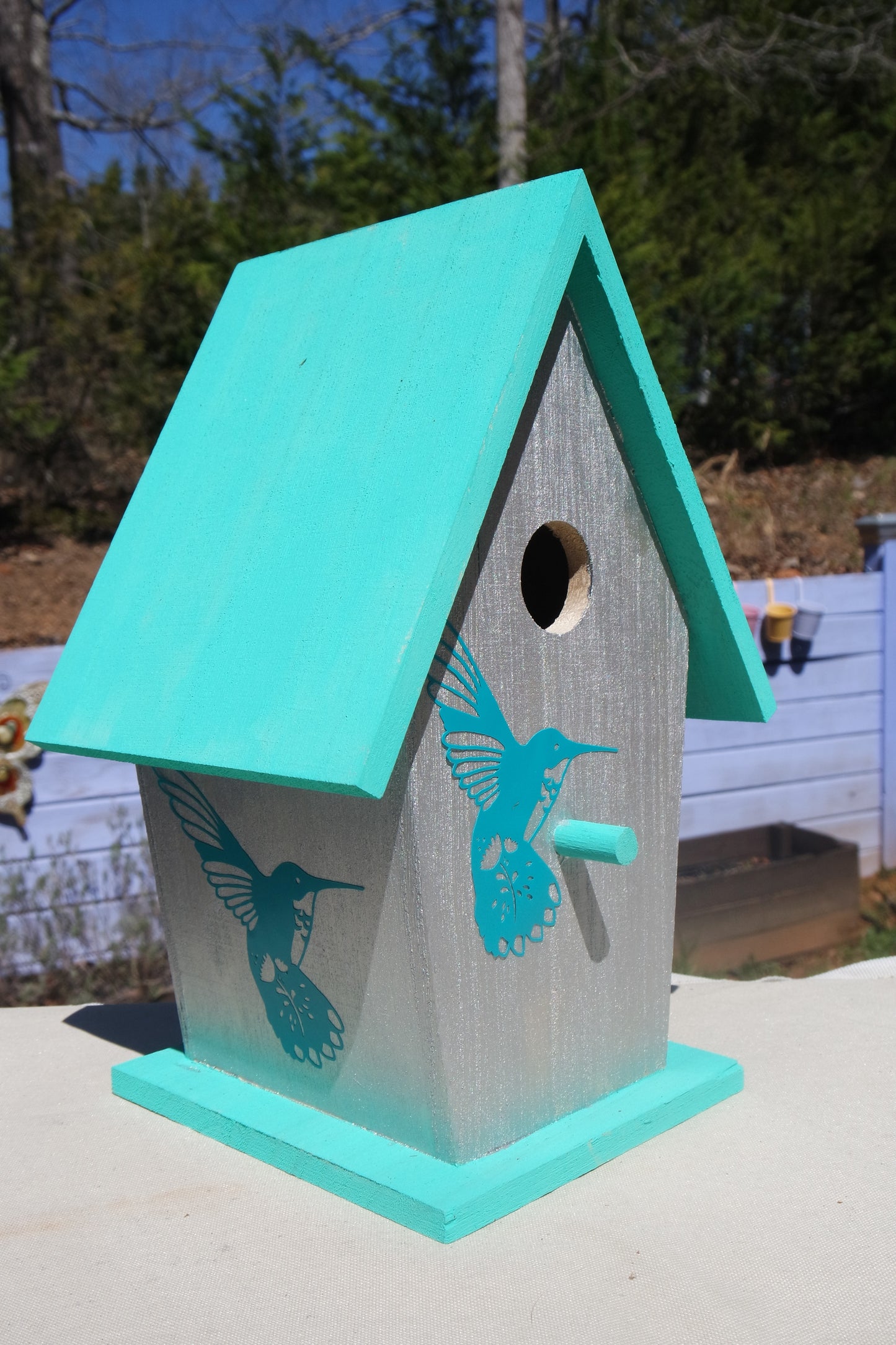 Colorful Painted Decoupage Birdhouse Butterfly Cardinal Hummingbird