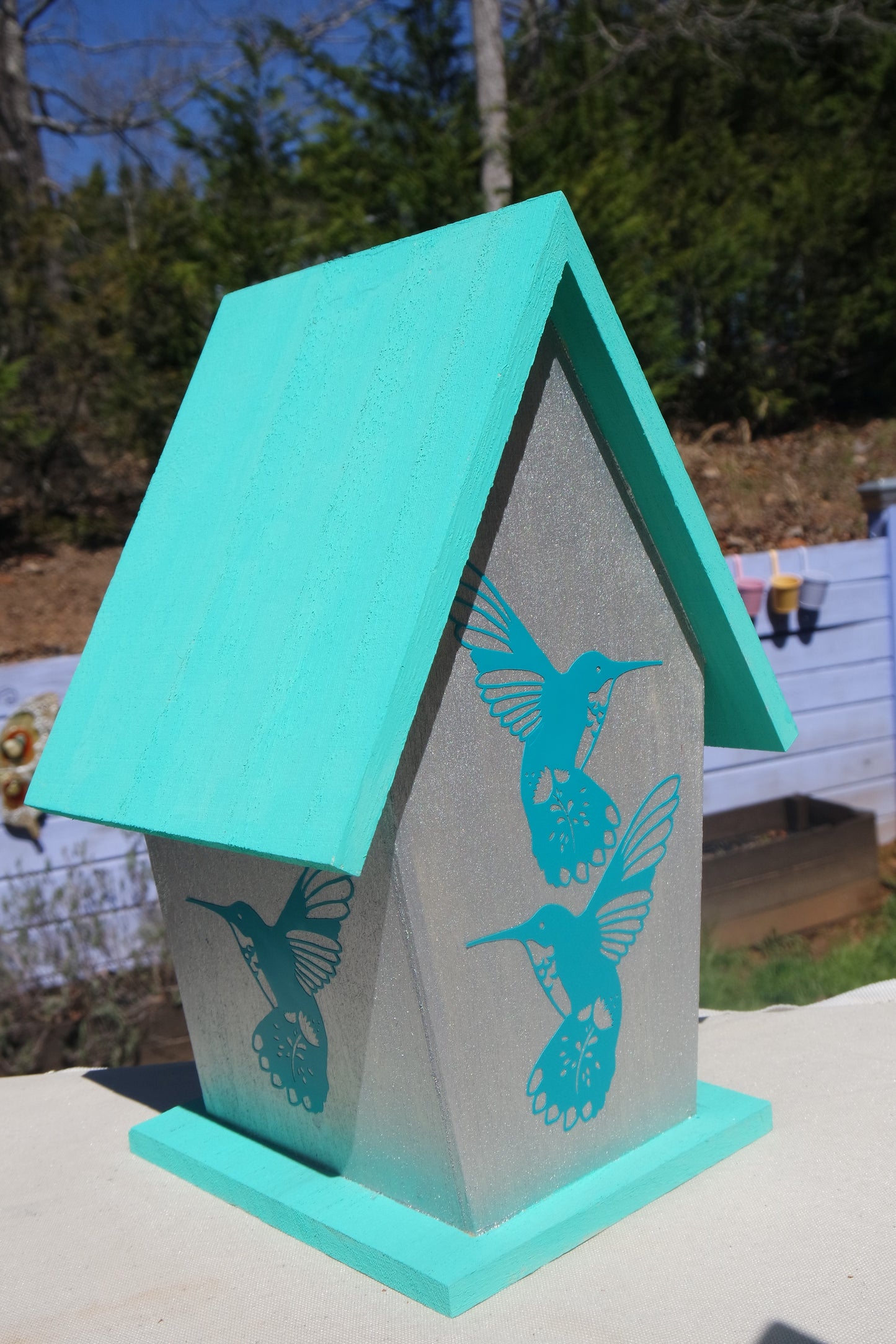 Colorful Painted Decoupage Birdhouse Butterfly Cardinal Hummingbird