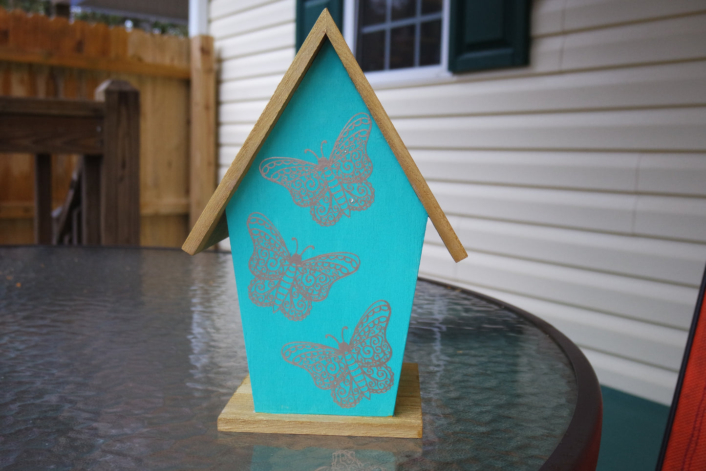 Colorful Painted Decoupage Birdhouse Butterfly Cardinal Hummingbird