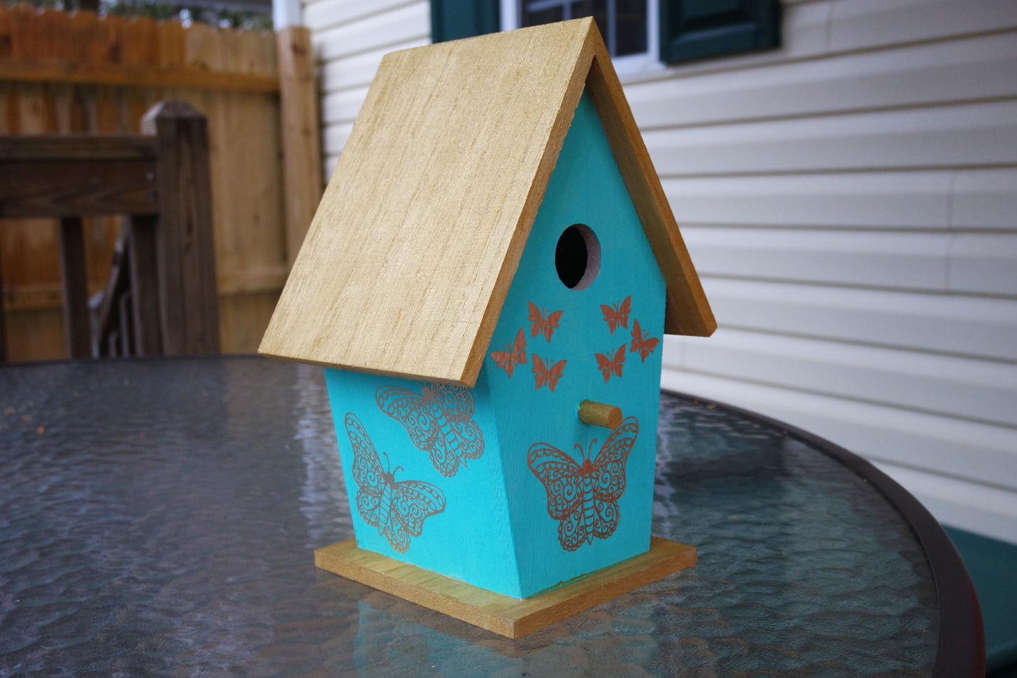 Colorful Painted Decoupage Birdhouse Butterfly Cardinal Hummingbird