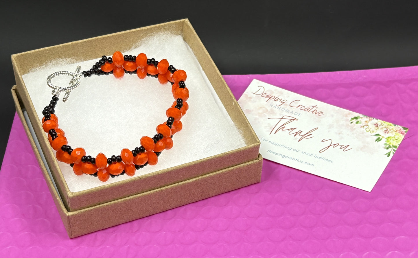 Orange Crystal Black Bead Bracelet