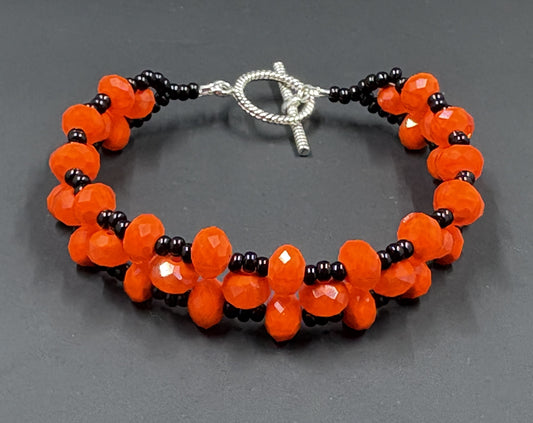 Orange Crystal Black Bead Bracelet