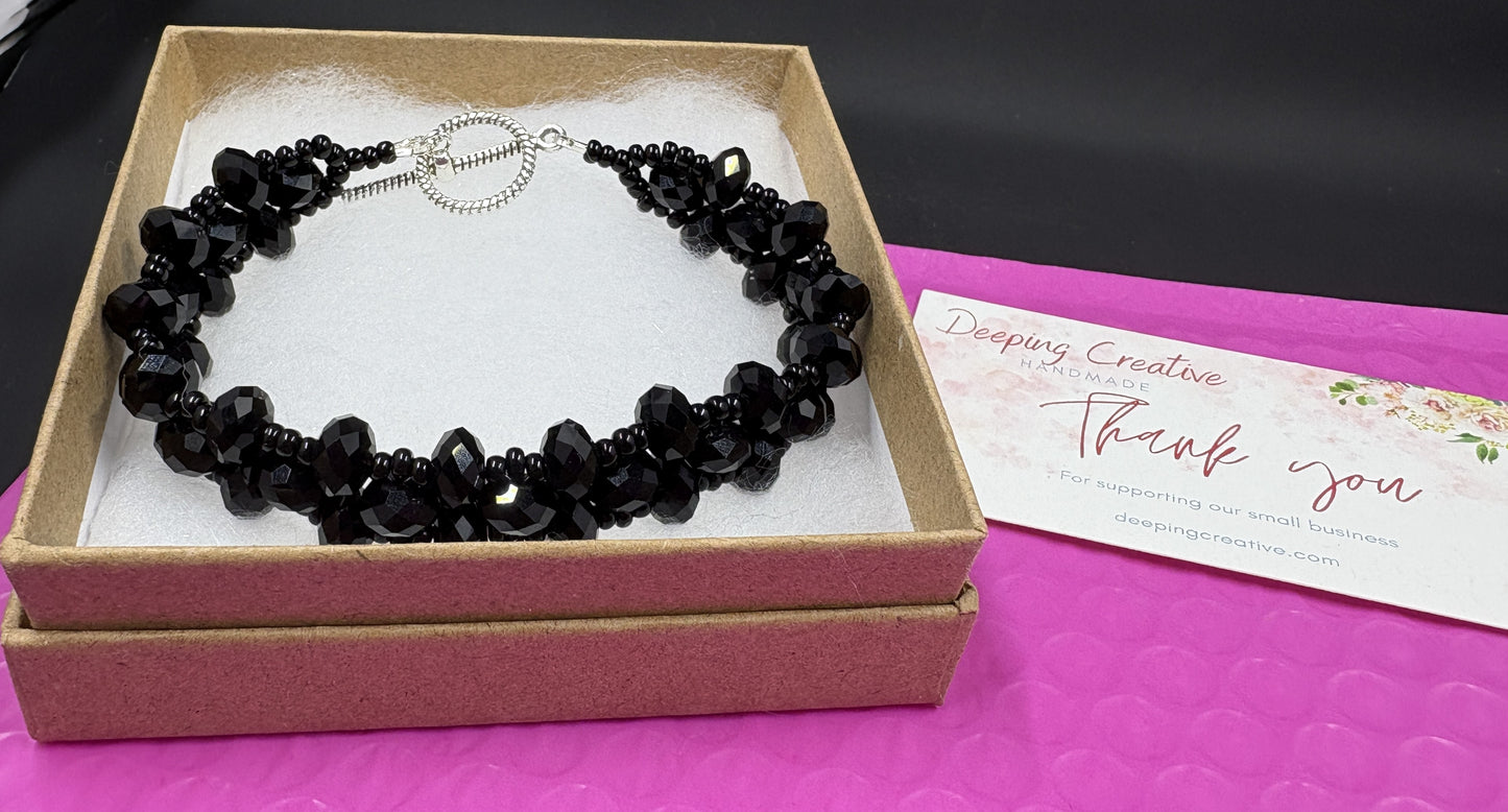 Black Crystal Beaded Bracelet