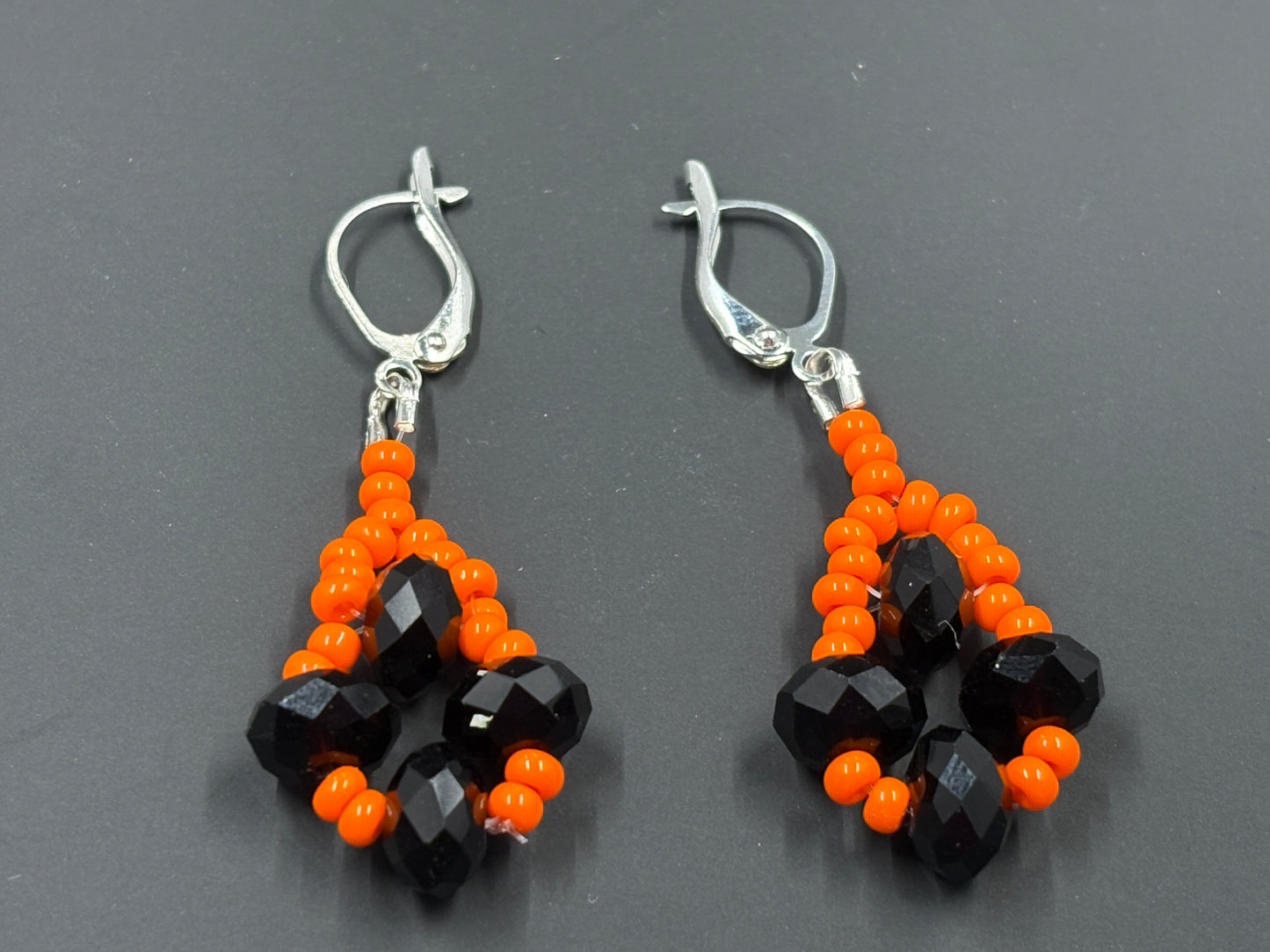 Black Crystal Orange Bead Earrings