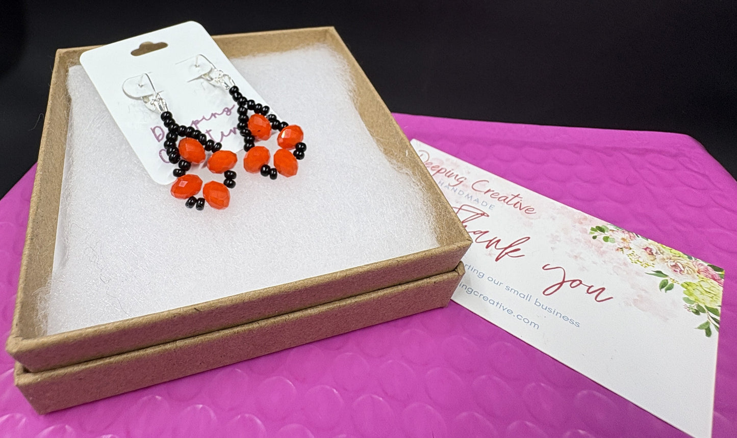 Orange Crystal Black Bead Earrings