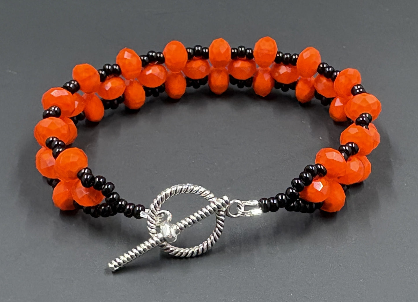 Orange Crystal Black Bead Bracelet