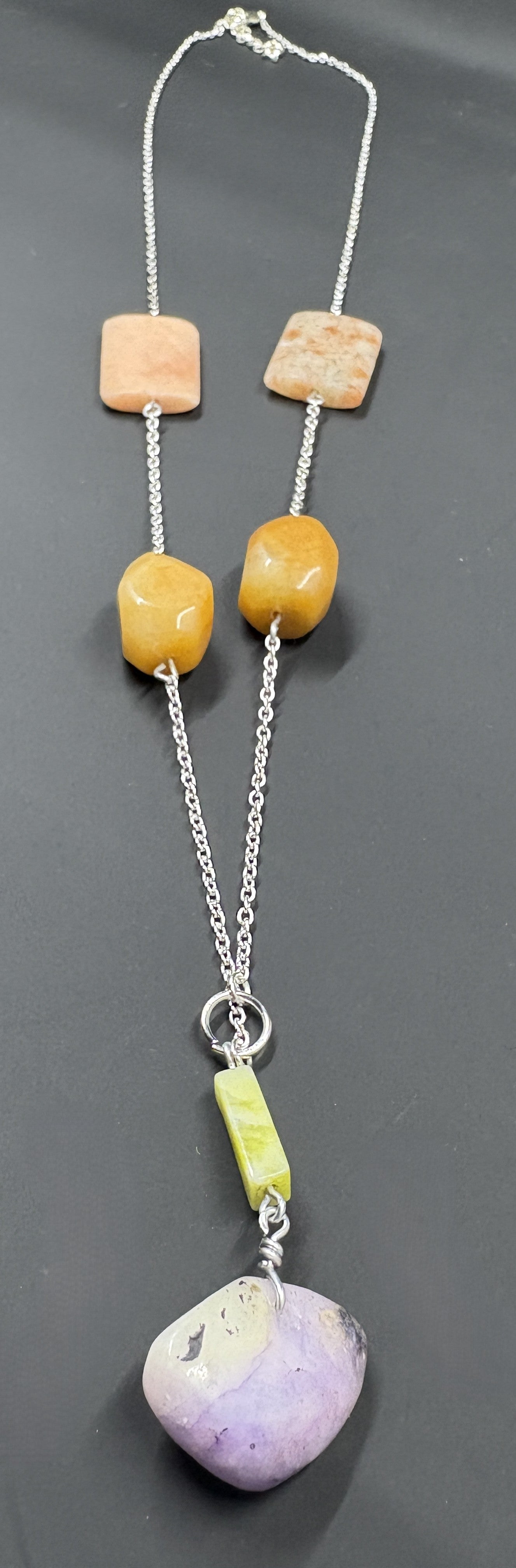 Rustic Stone Silver Longline Necklace