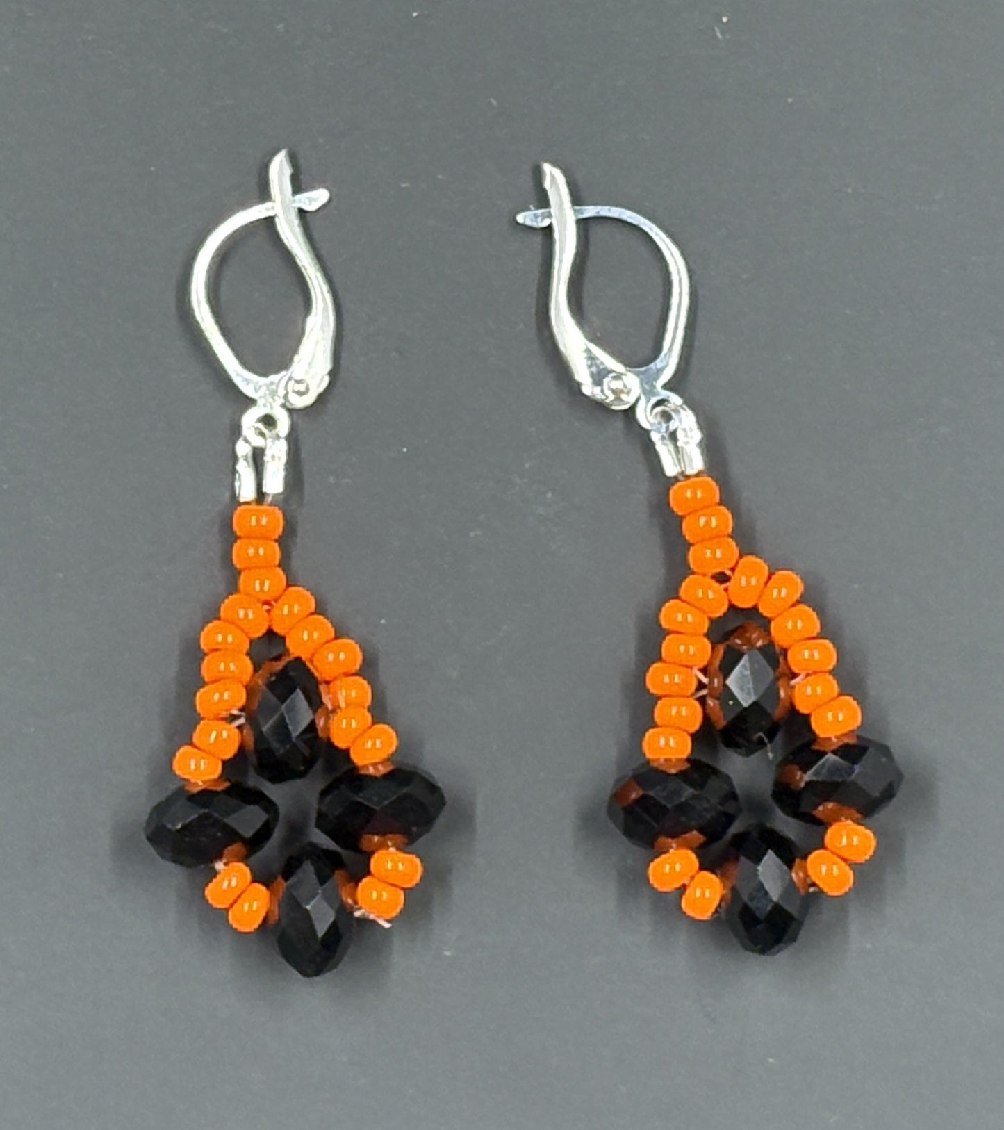 Black Crystal Orange Bead Earrings