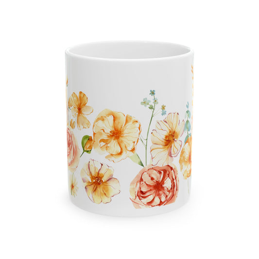 Watercolor Rose Peony Ceramic Mug, (11oz)