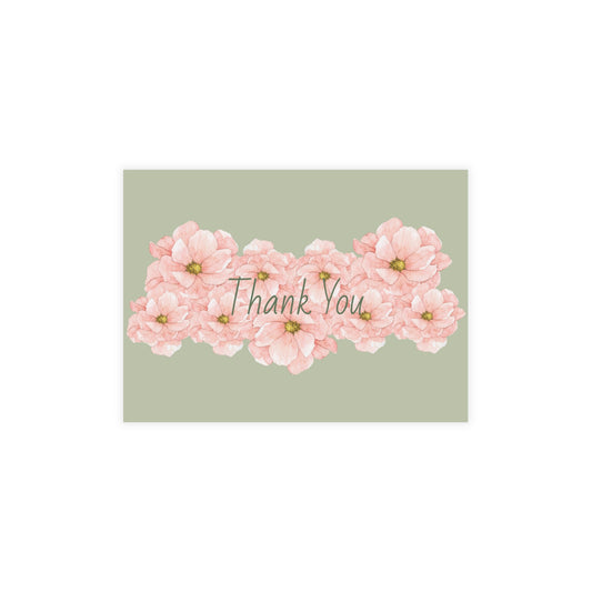 Postcard 10pcs (envelopes included) - Thank You Watercolor Pink Flowers