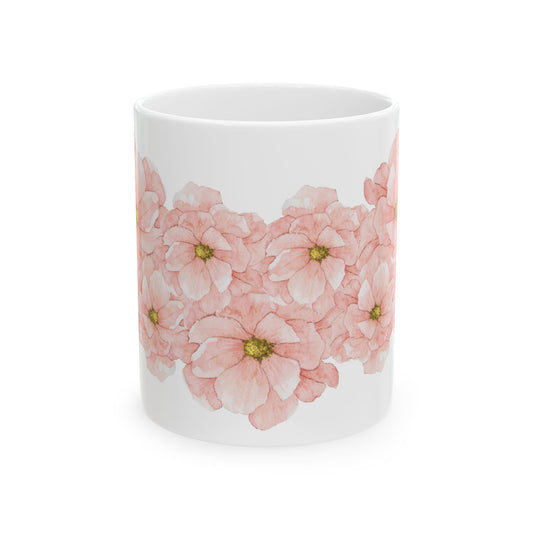 Ceramic Mug, (11oz) - Watercolor Pink Flowers