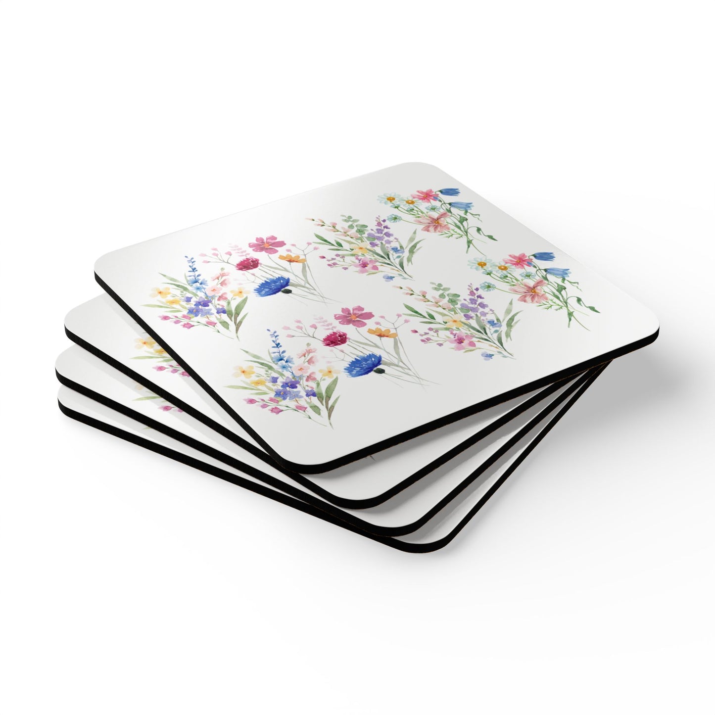 Coaster Set of 4 - Watercolor Vibrant Flowers