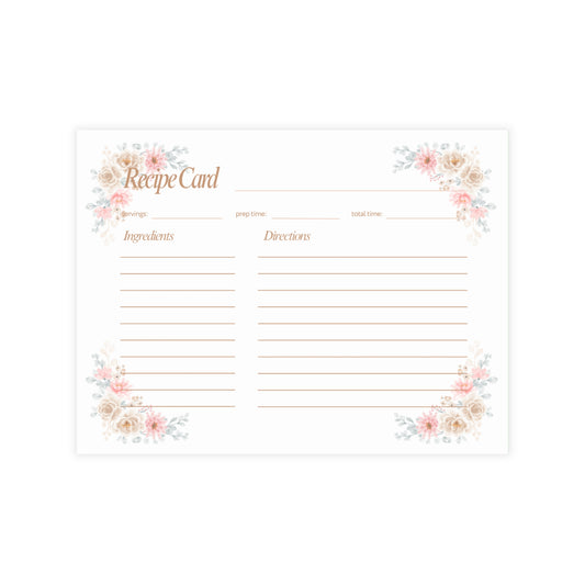 Set of 4x6 Corner Floral Pattern Recipe Cards, Kitchen Gift, Recipe Card Set