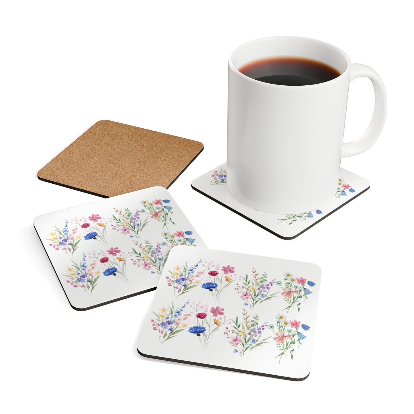 Coaster Set of 4 - Watercolor Vibrant Flowers