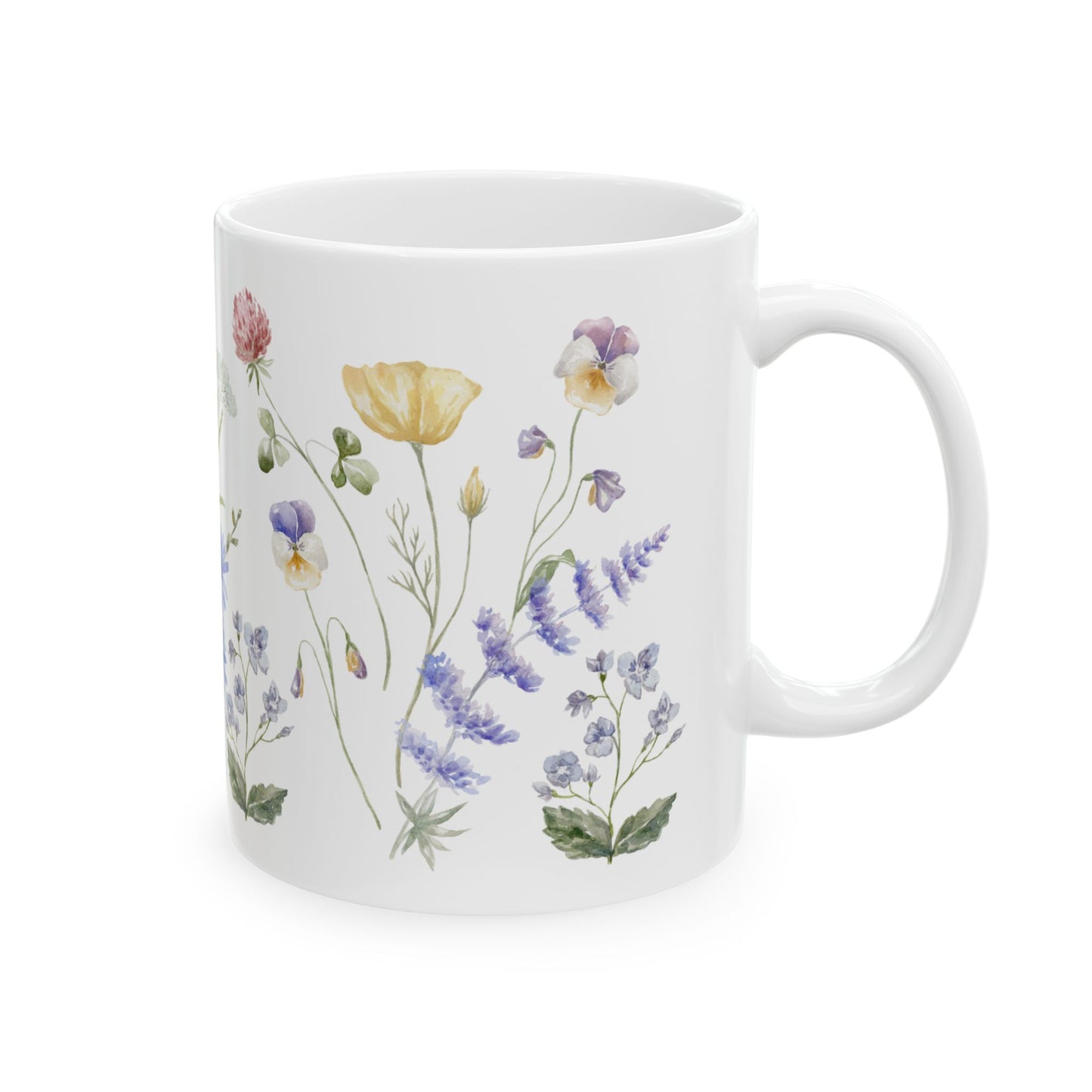 Watercolor Spring Wildflowers Ceramic Mug, (11oz)