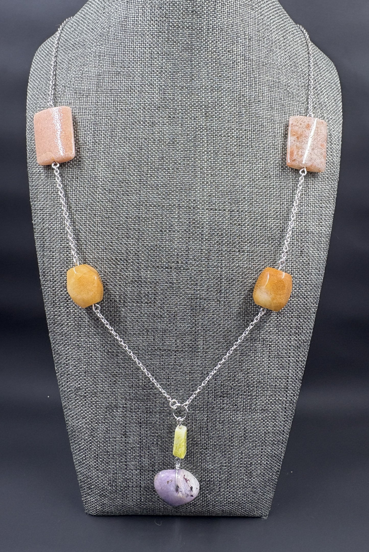 Rustic Stone Silver Longline Necklace