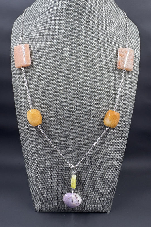 Rustic Stone Silver Longline Necklace