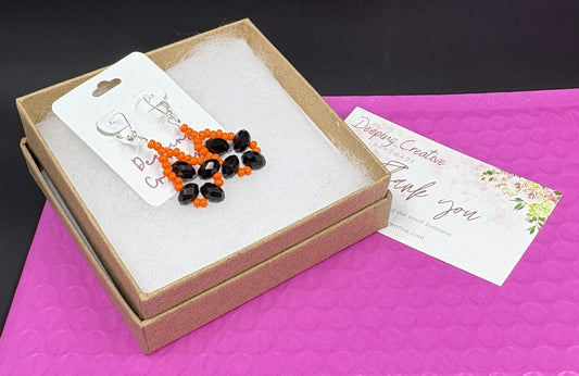 Black Crystal Orange Bead Earrings
