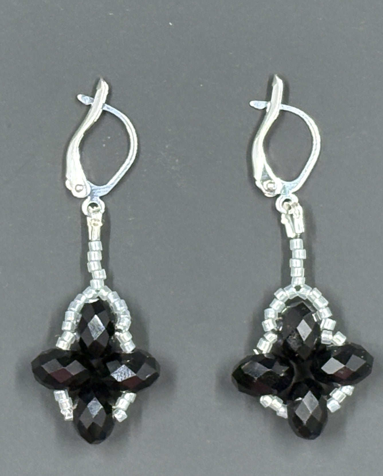 Black Crystal Silver Bead Earrings