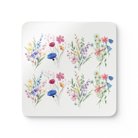 Coaster Set of 4 - Watercolor Vibrant Flowers
