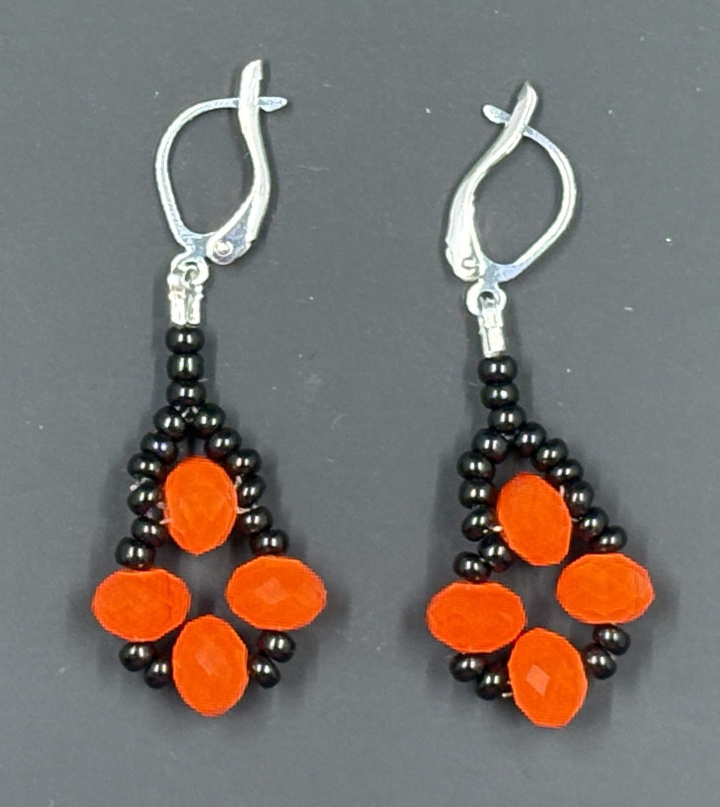 Orange Crystal Black Bead Earrings