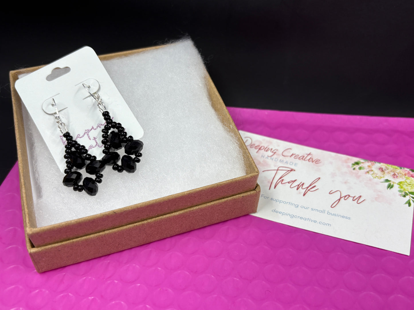 Black Crystal Beaded Earrings
