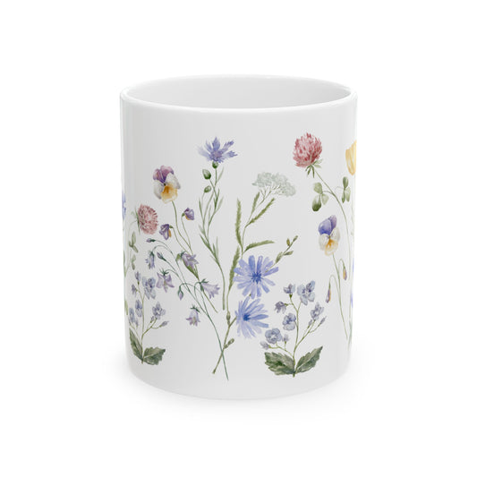Watercolor Spring Wildflowers Ceramic Mug, (11oz)