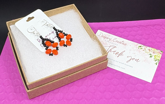Orange Crystal Black Bead Earrings