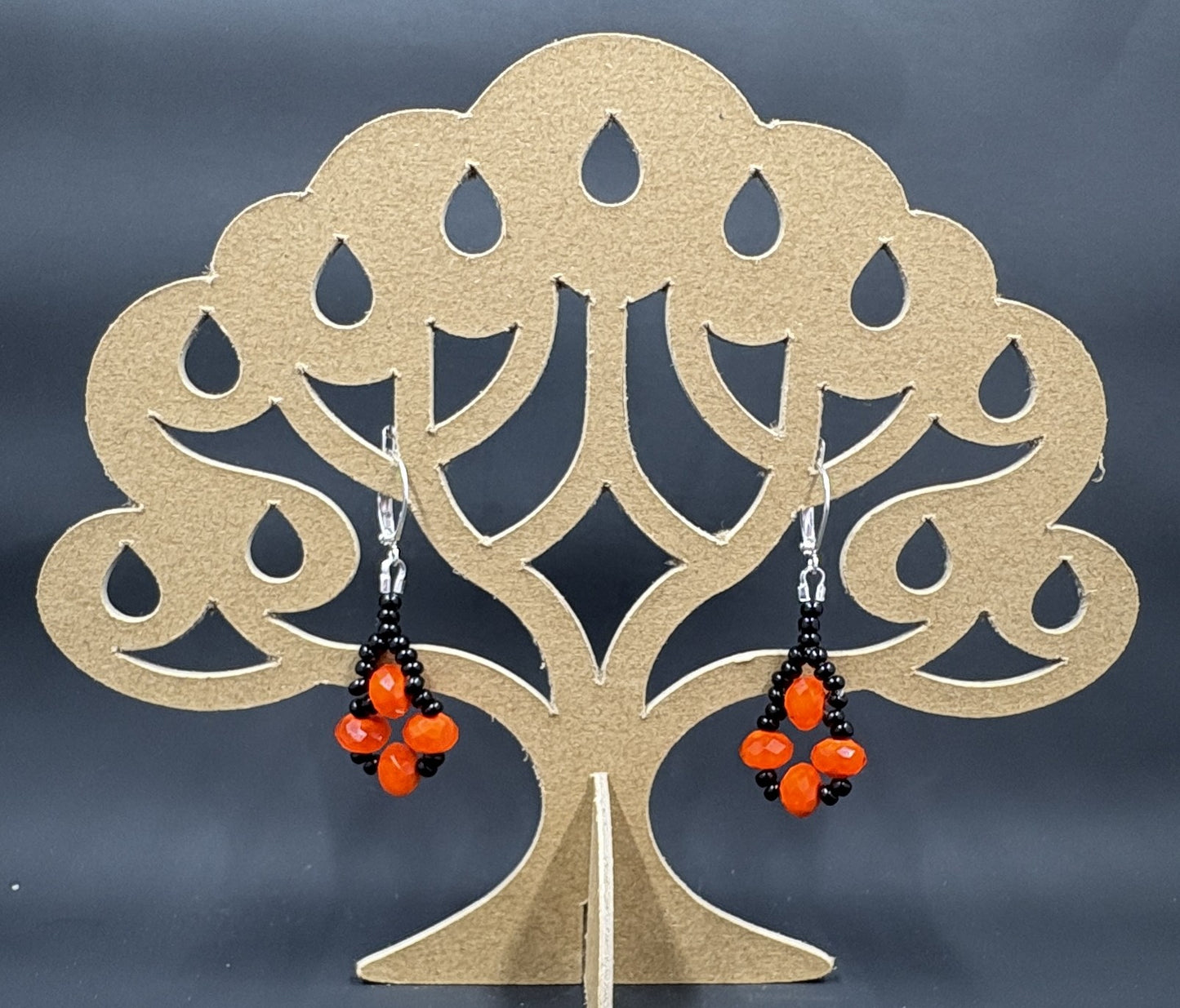 Orange Crystal Black Bead Earrings