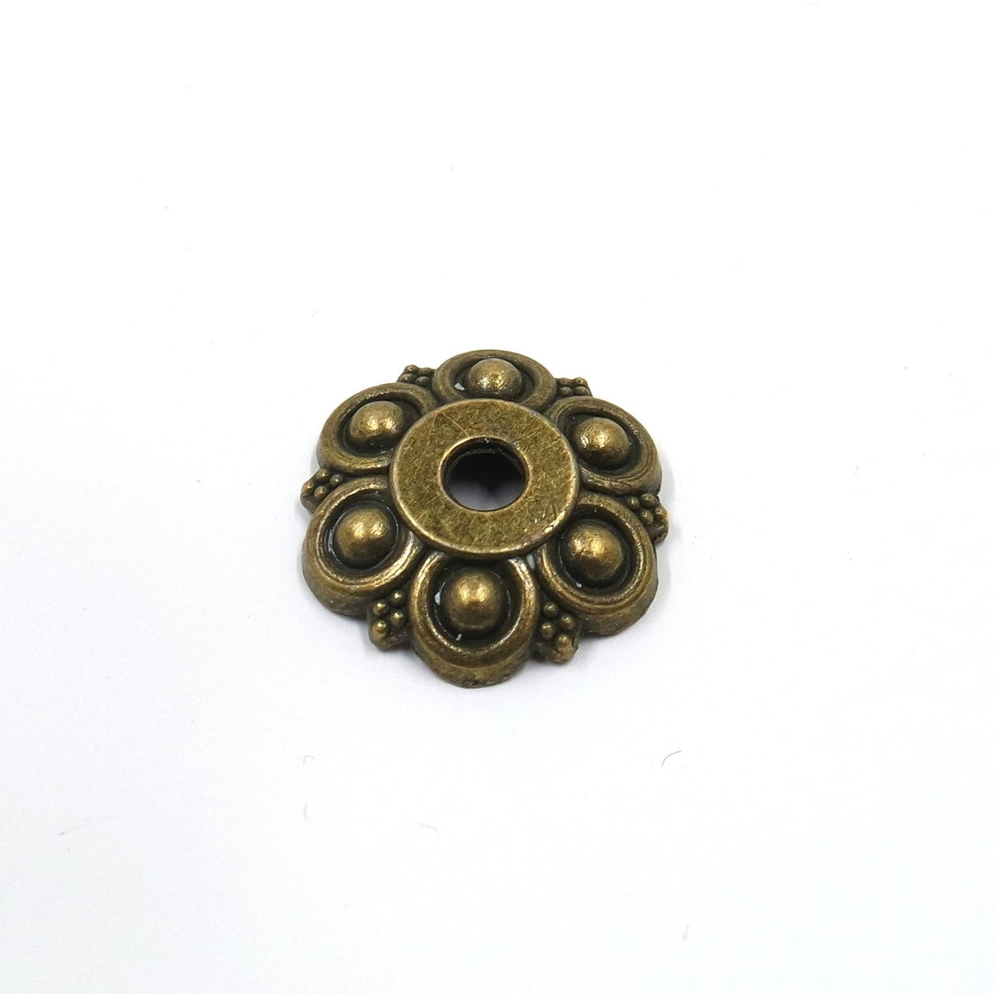 Flower Bead Cap Antique Brass Tone