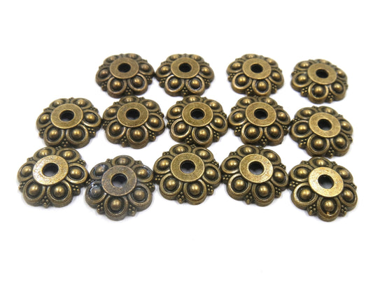 Flower Bead Cap Antique Brass Tone