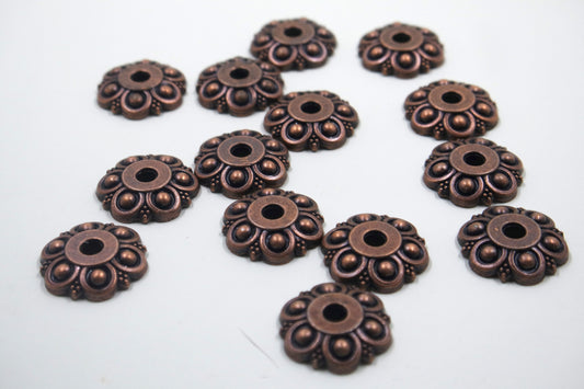 Flower Bead Cap Antique Copper Tone