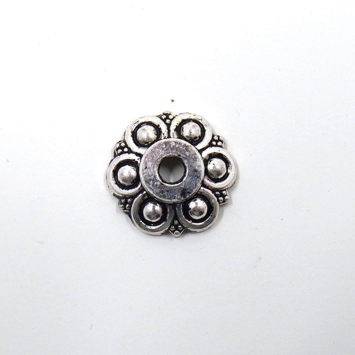 Flower Bead Cap Antique Silver Tone