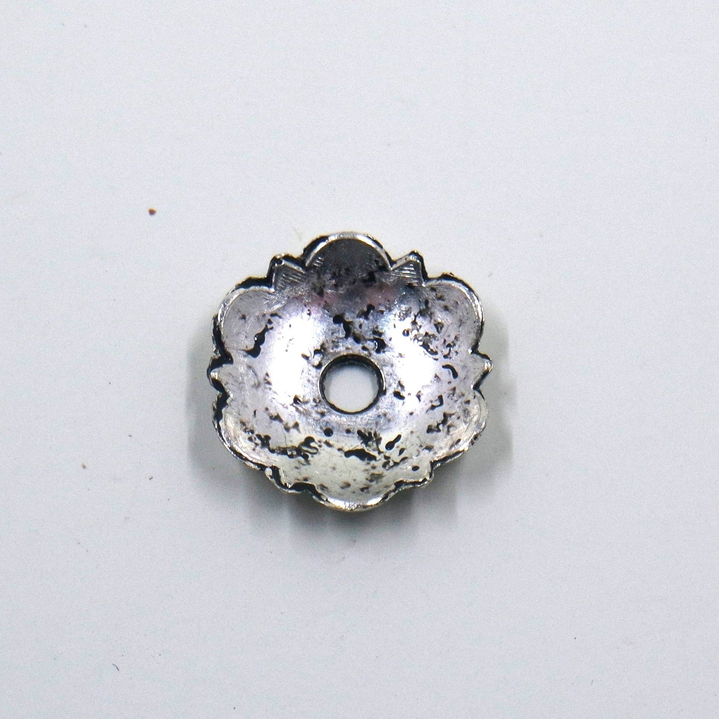 Flower Bead Cap Antique Silver Tone