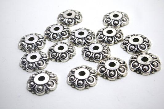 Flower Bead Cap Antique Silver Tone