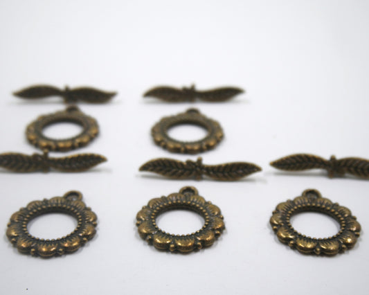 Flower and Leaf Toggle Clasp Antique Brass Tone