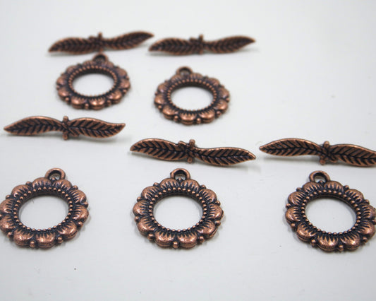 Flower and Leaf Toggle Clasp Antique Copper Tone