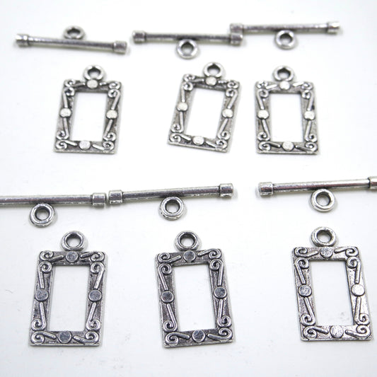 Rectangle Frame Clasp Antique Silver Tone