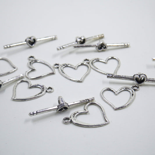 Heart Toggle Clasp Antique Silver Tone